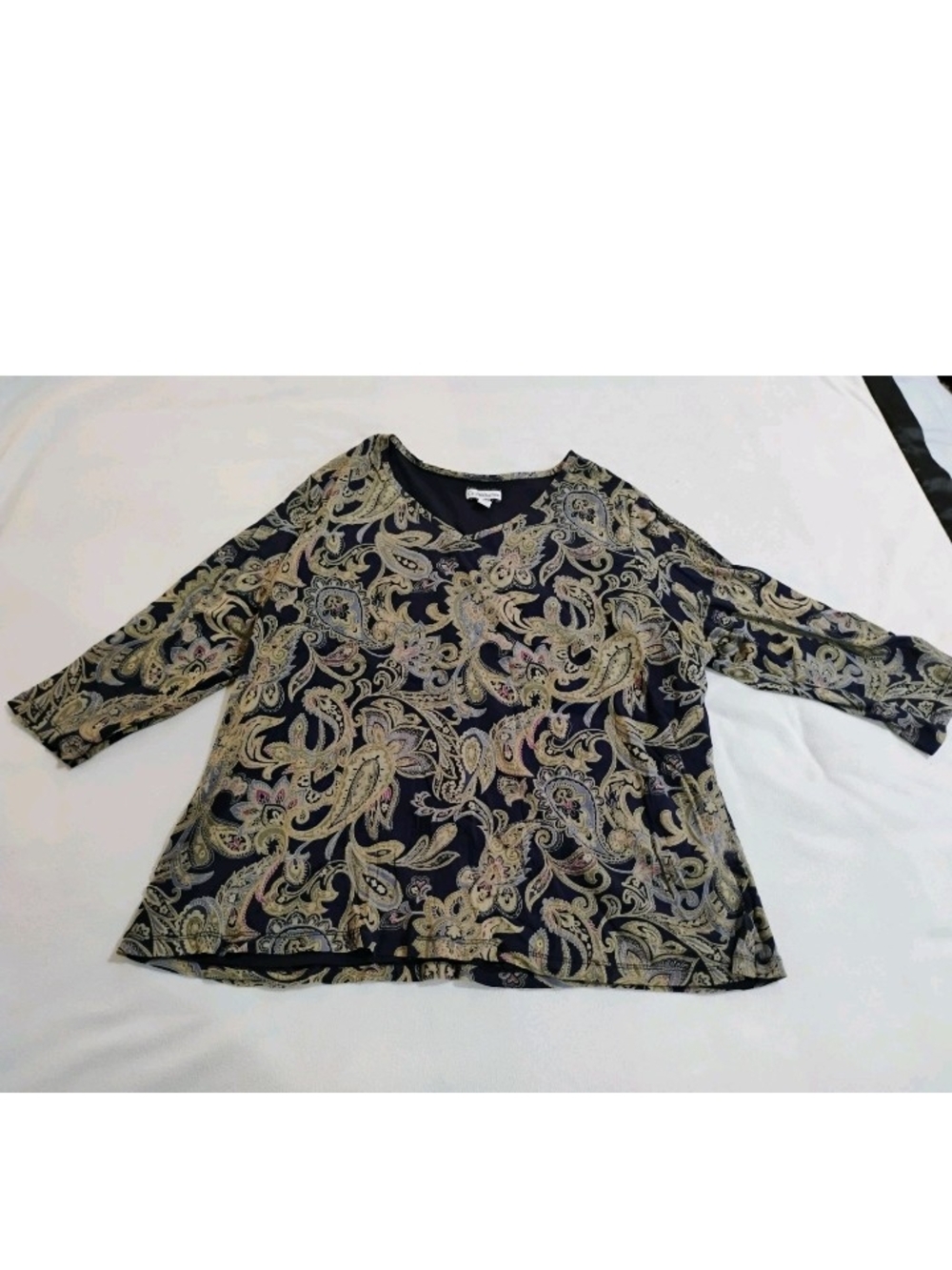 croft & barrow Navy Paisley Tunic with Gold Paisley Motif